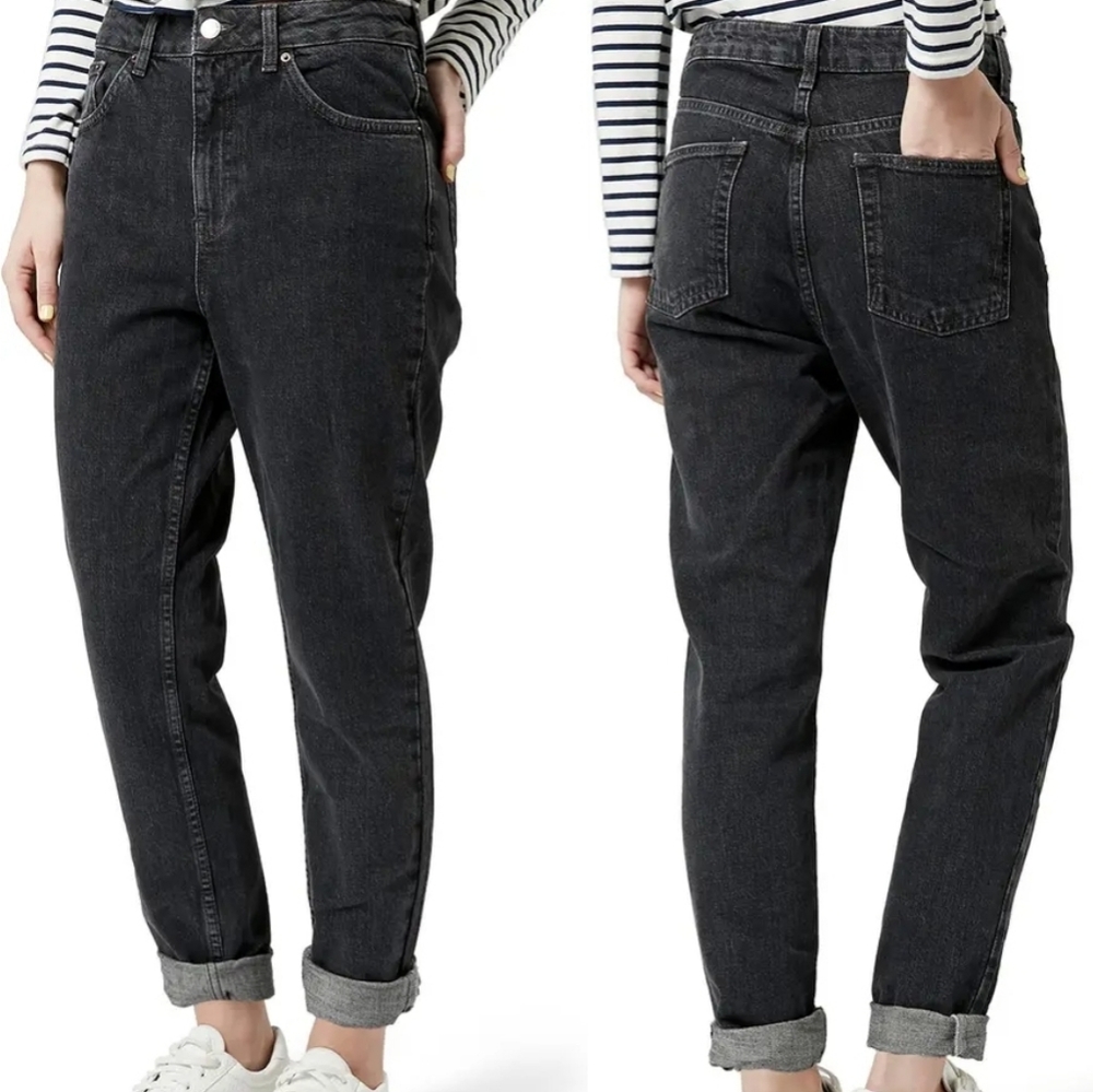 Topshop Mom Moto Jeans Washed Black